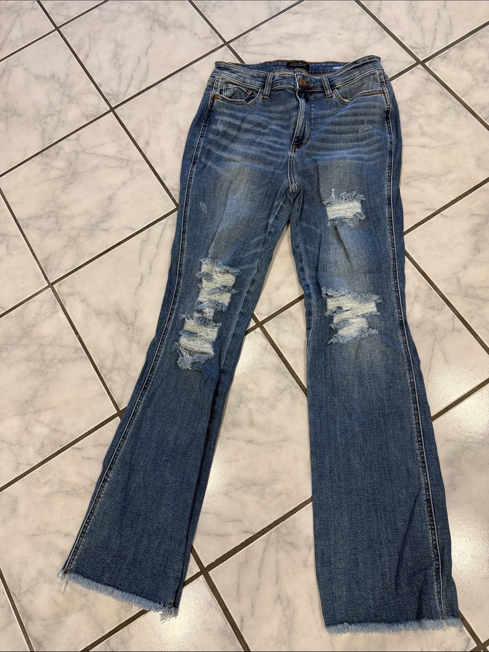 Judy Blue Distressed Blue Flare Jeans